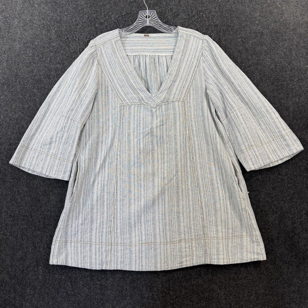 Free People Goldie Dress Women's Medium Blue Striped Trapeze Swing Pockets